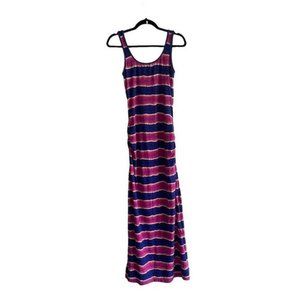 Tommy BAHAMA Sleeveless Cotton Stretch Striped Maxi Dress Slit Blue Purple S